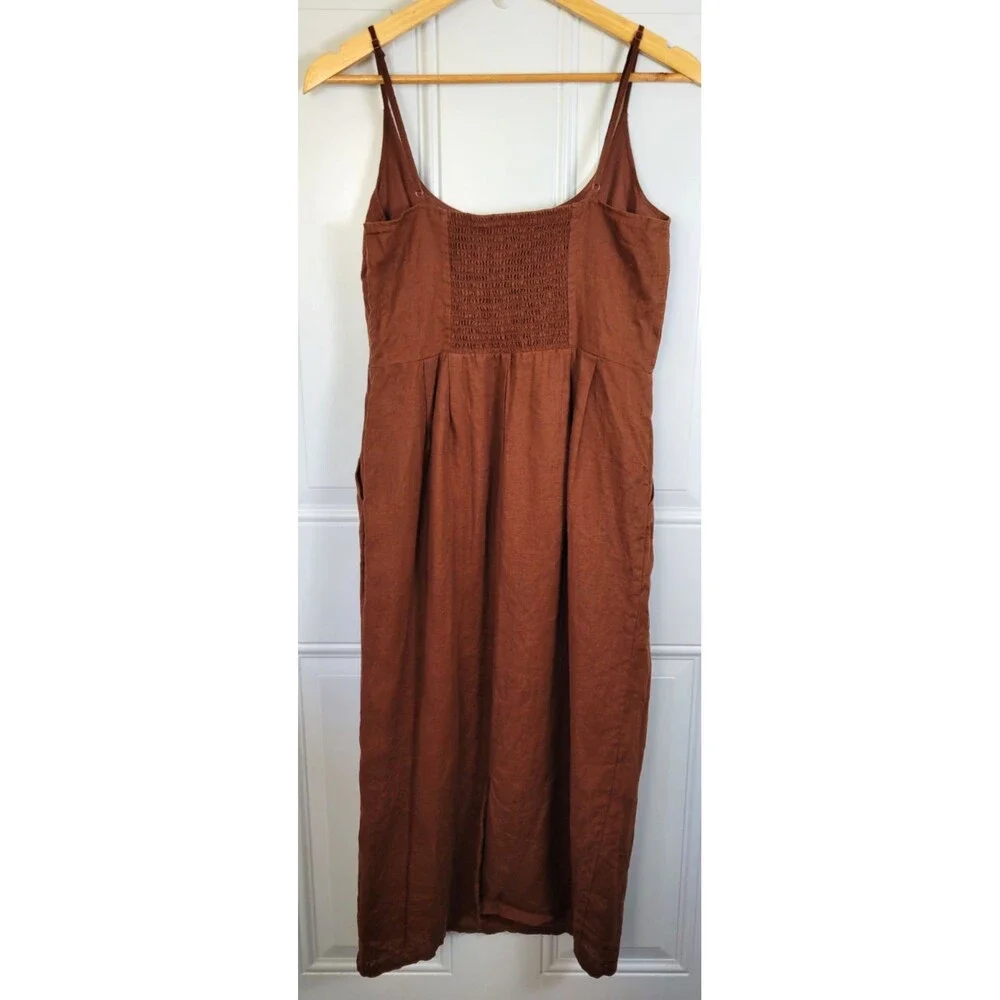Quince 100% European Linen Scoop Neck Midi Dress Size S Chocolate Brown - Picture 8 of 9